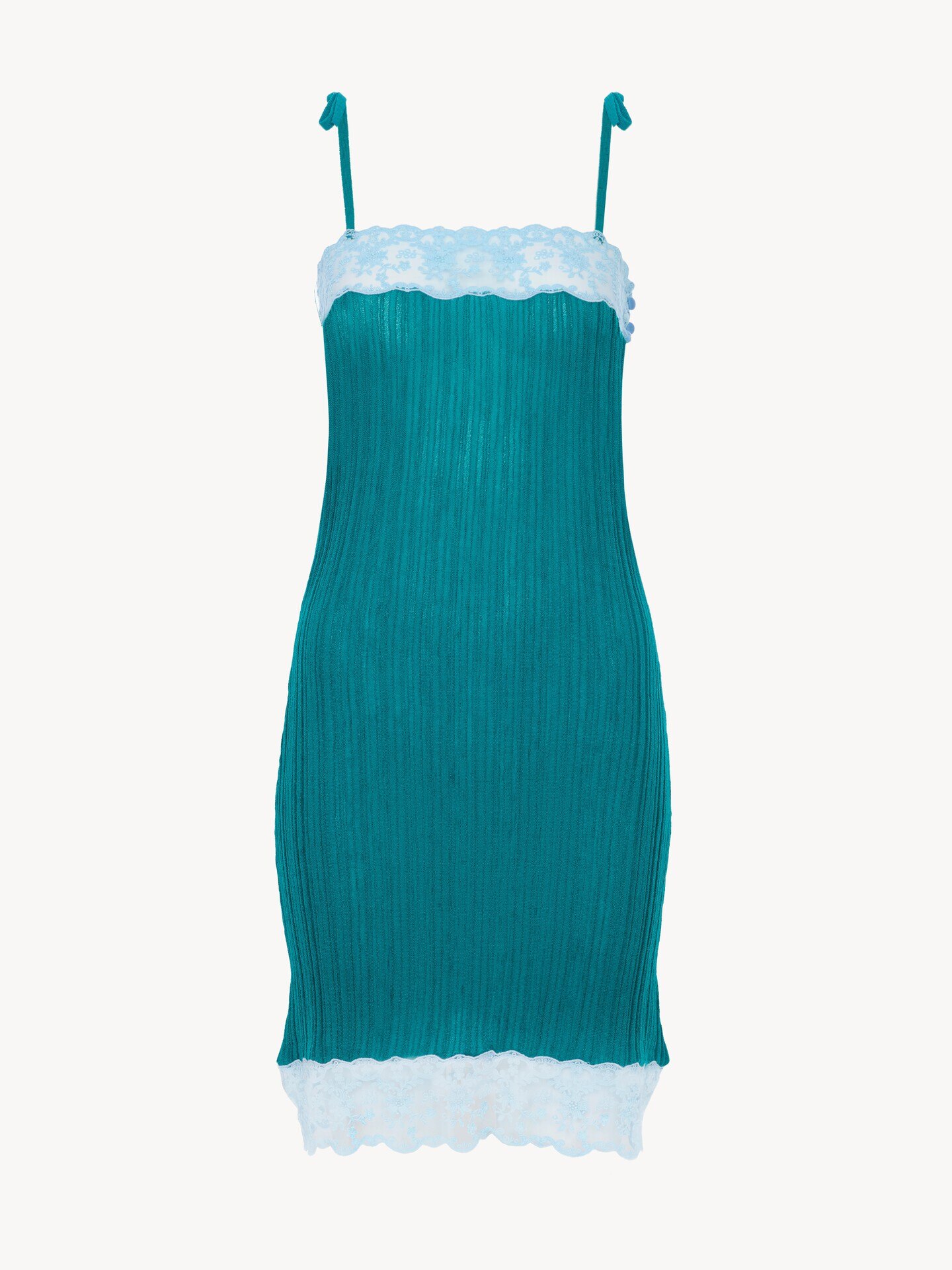 Fitted sleeveless mini dress in a wool knit & lace - 2