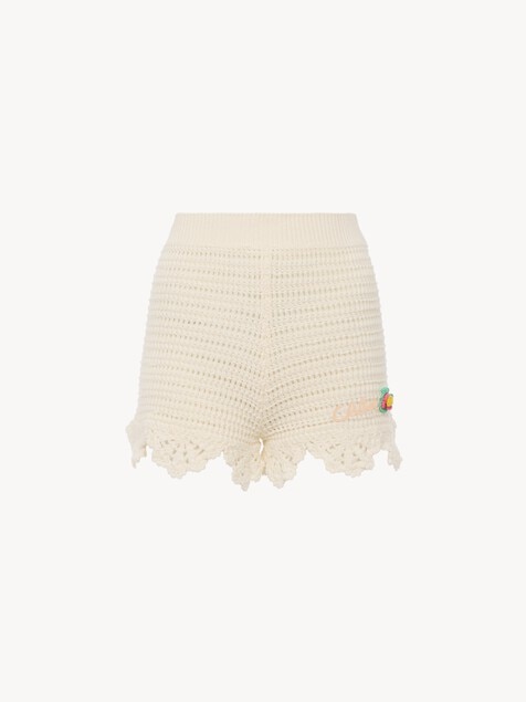 High-waisted logo mini shorts in crochet knit