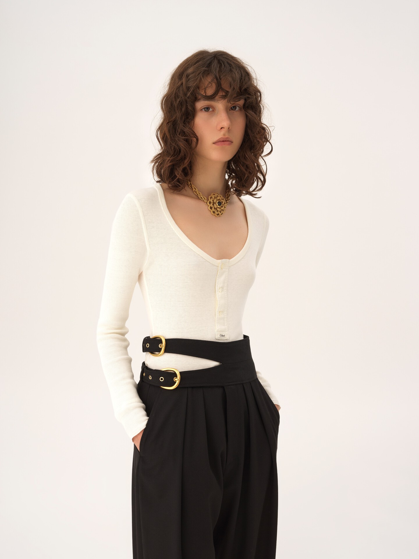 Scoop-neck Henley shirt in cotton jersey - 4