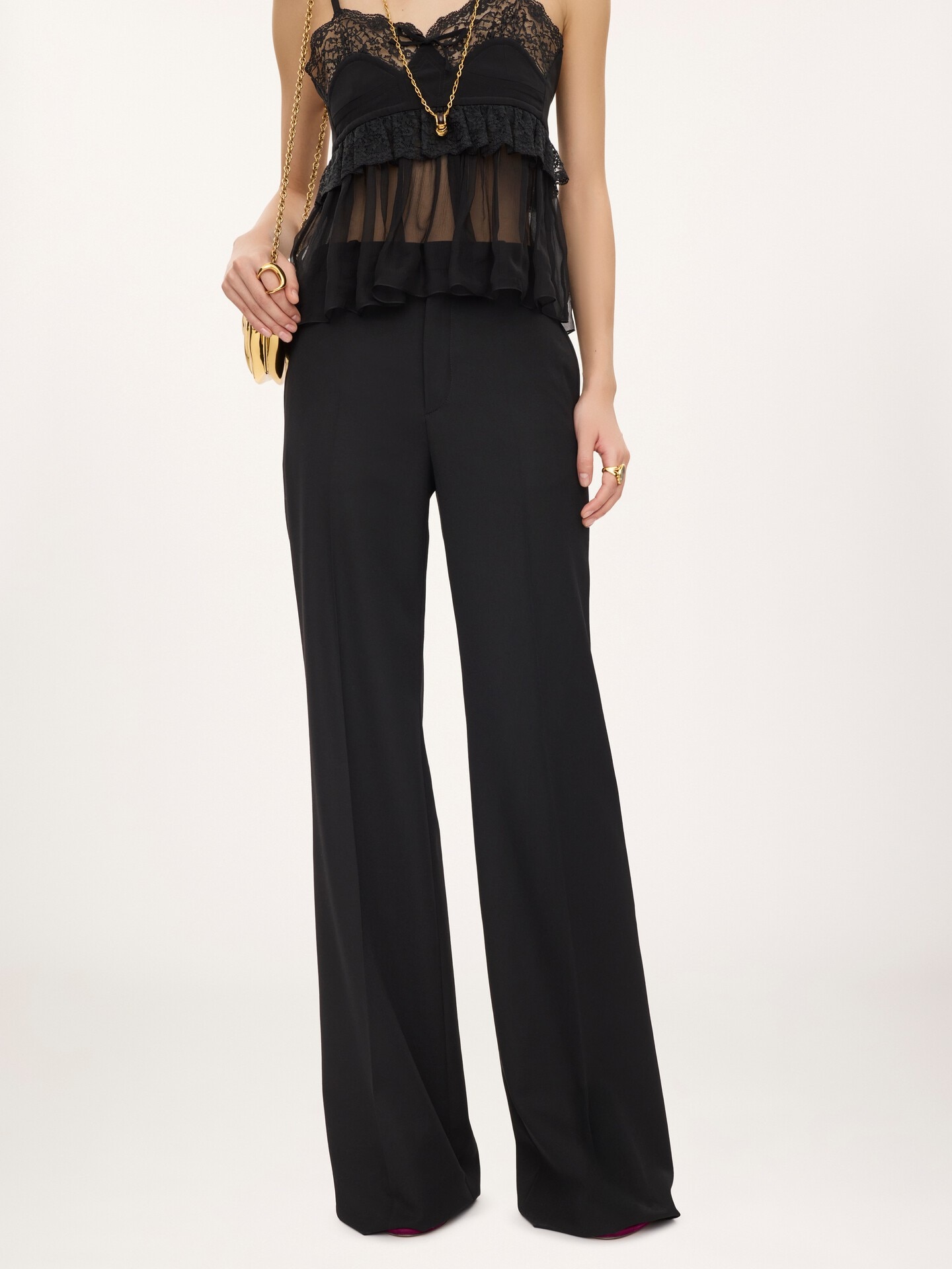 High-rise flared trousers in wool grain de poudre - 4