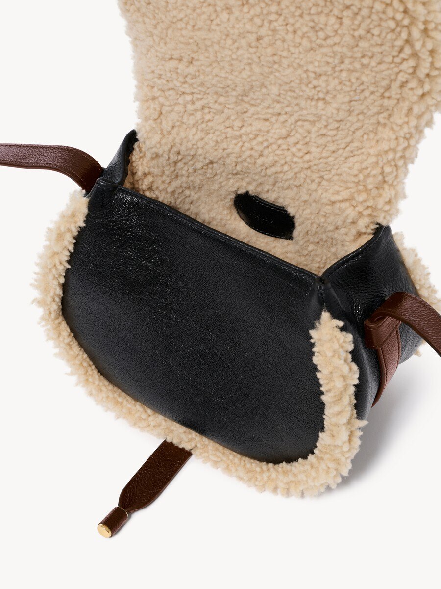 Small Marcie saddle bag in shearling & grained leather - 6
