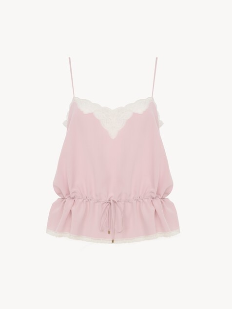 Camisola con cord&oacute;n de crep&eacute; de seda china con encaje
