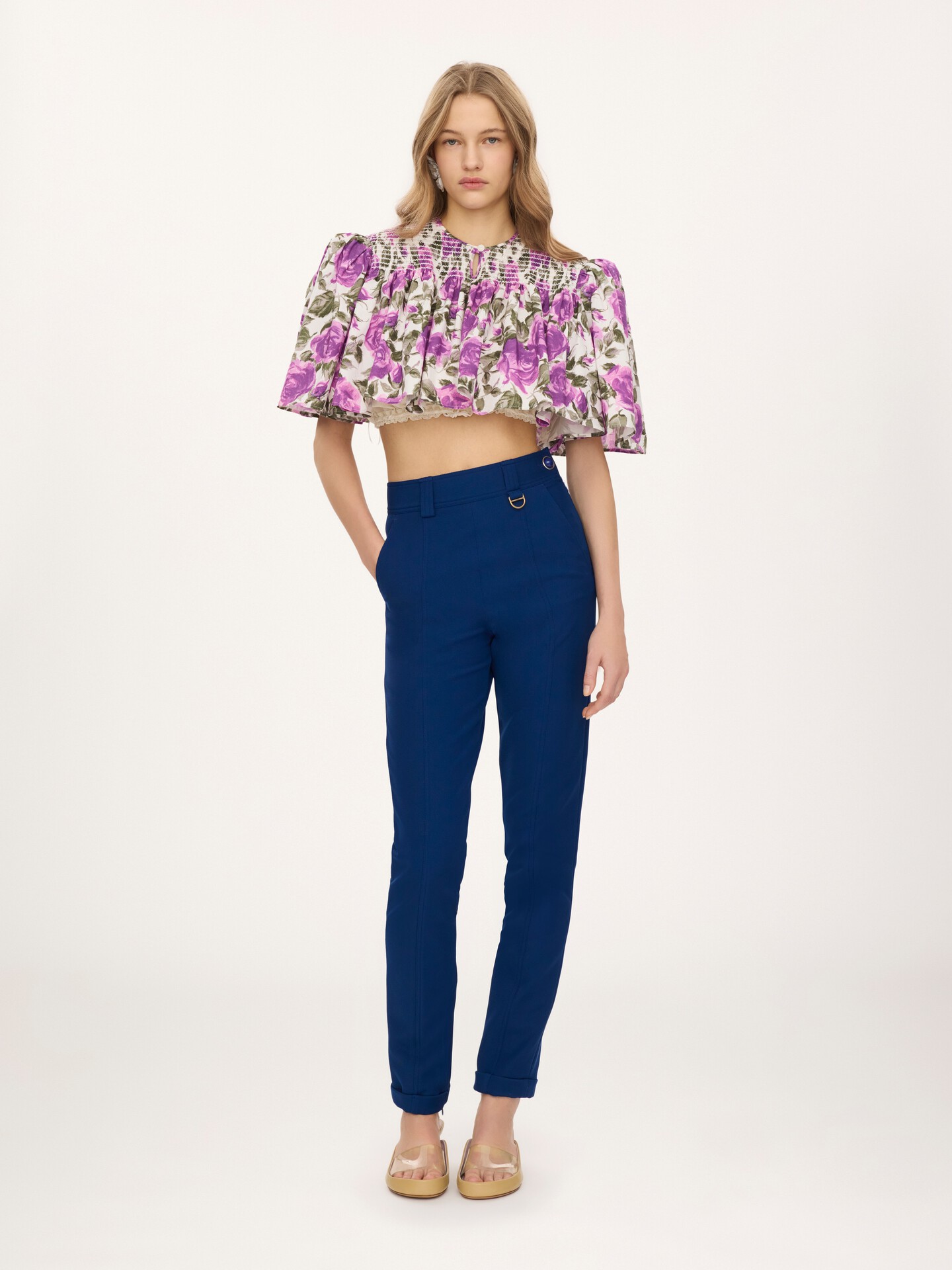Gathered cropped top in cotton poplin - 3