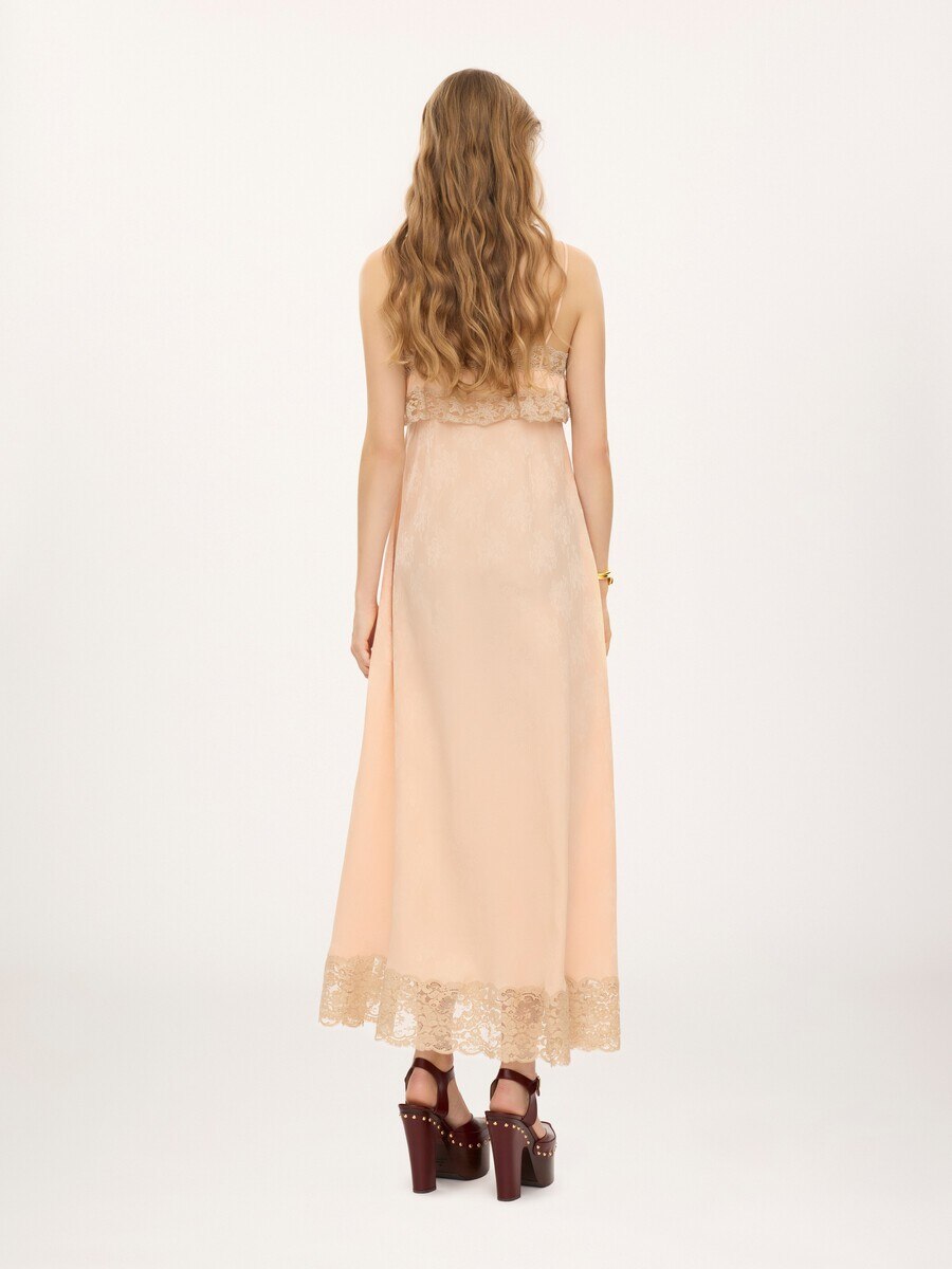Thin-strap long dress in silk jacquard & lace - 5