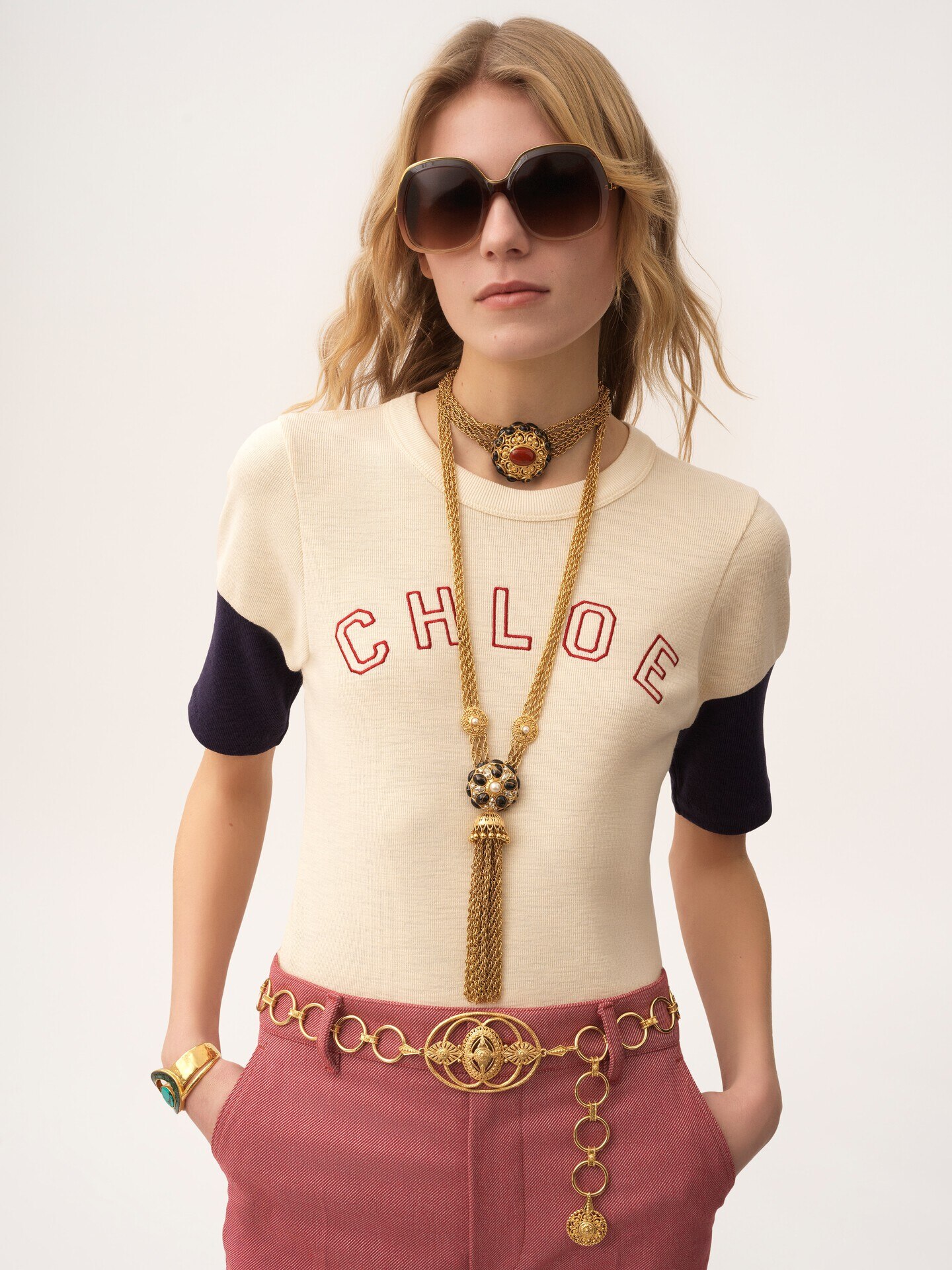 Fitted logo T-shirt in flam&eacute; cotton wool - 4