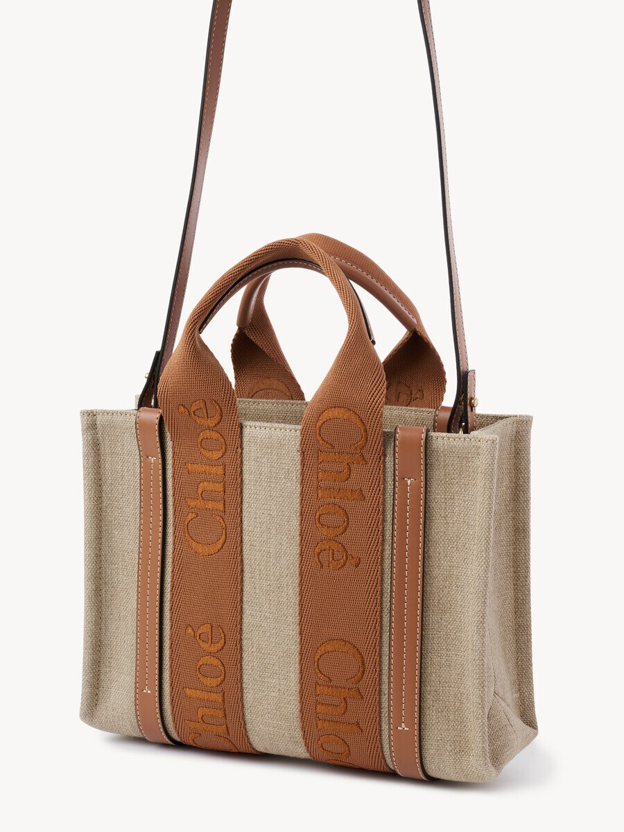 Small Woody tote bag in linen - 4