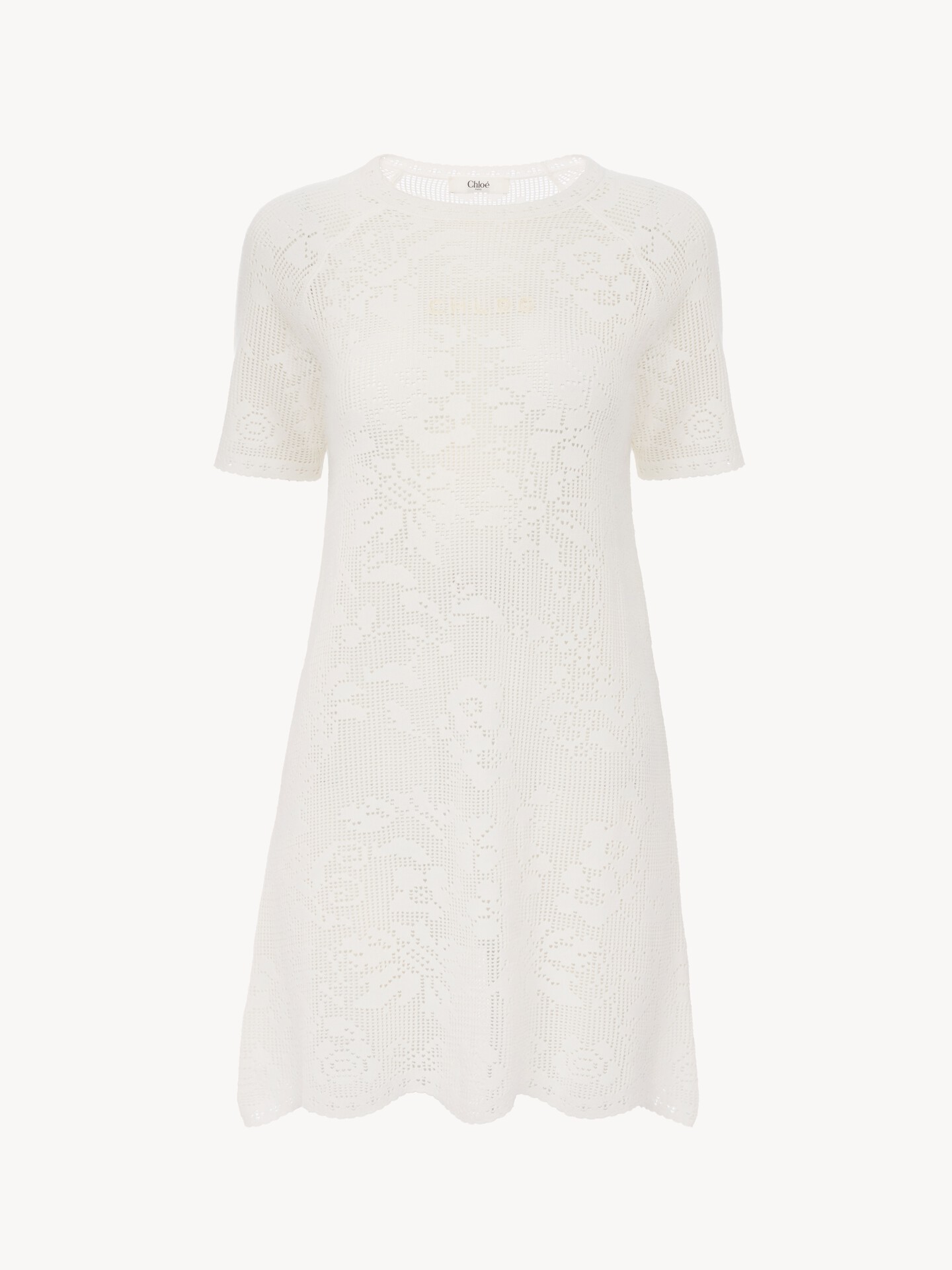 Short-sleeve fitted mini dress in a cotton knit - 2