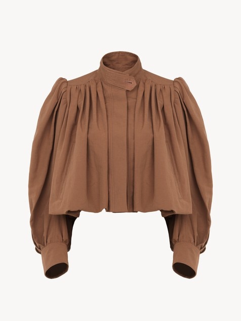 Chaqueta con fruncido globo de lino y algod&oacute;n