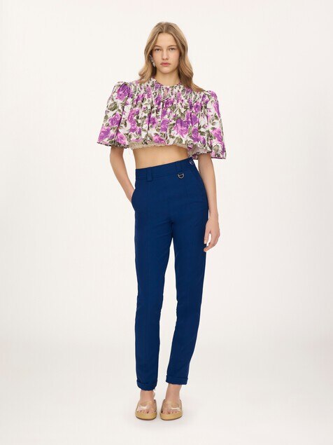Gathered cropped top in cotton poplin