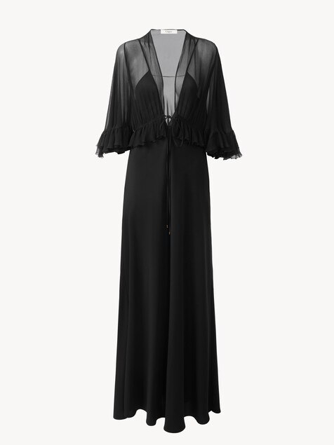 V-neck long dress in cr&ecirc;pe satin