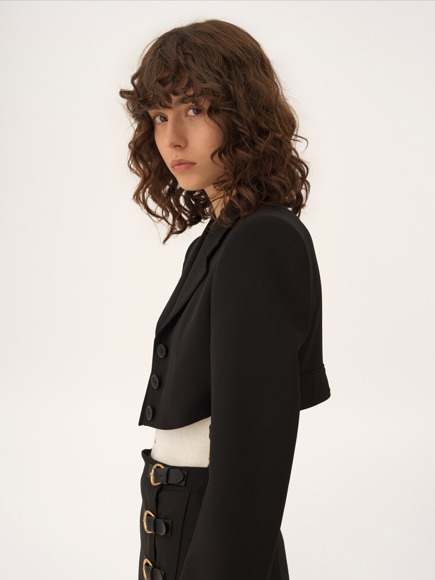 Cropped Spencer jacket in wool grain de poudre - 7
