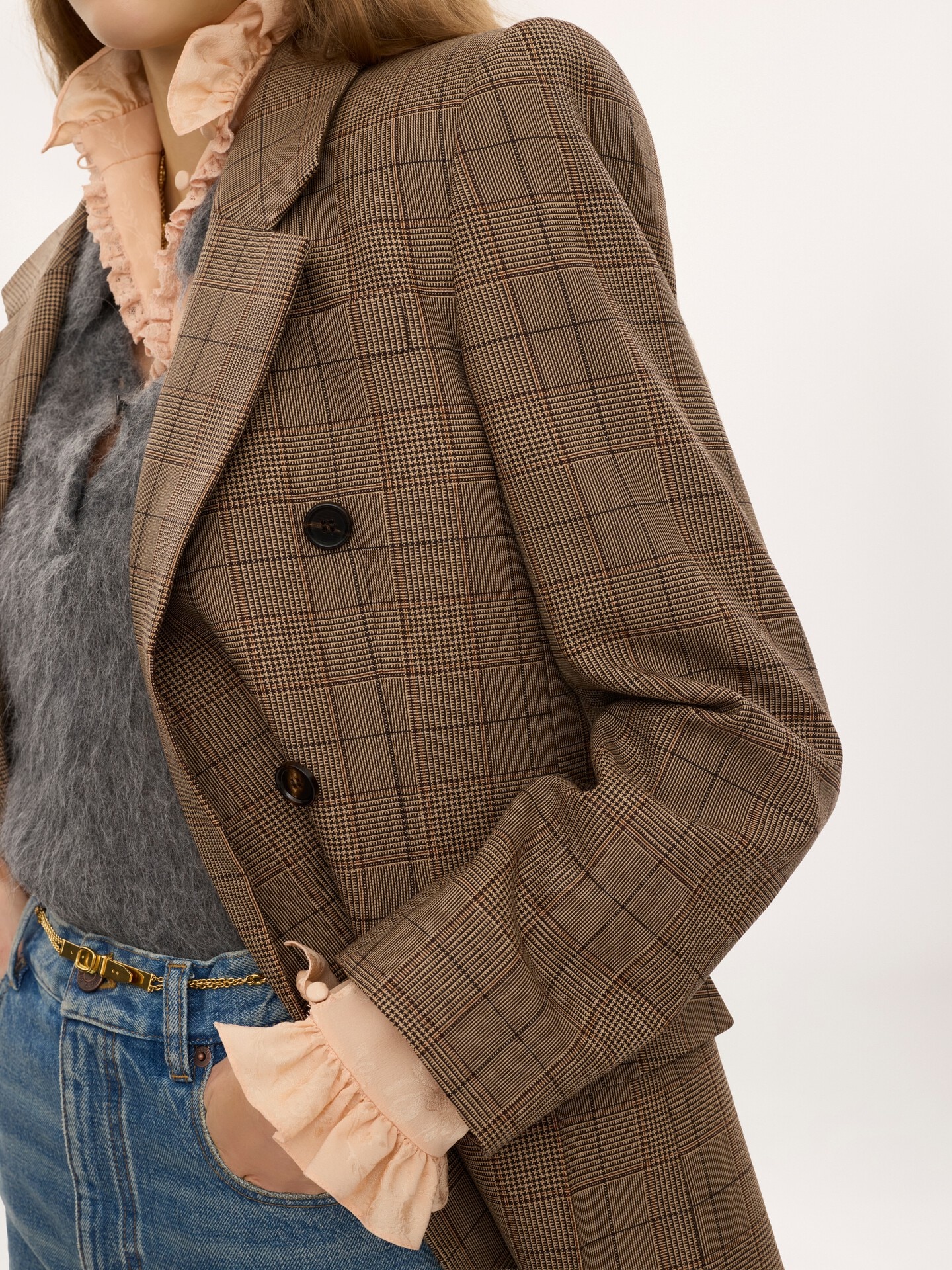 Double-breasted tailored jacket in check wool - 7