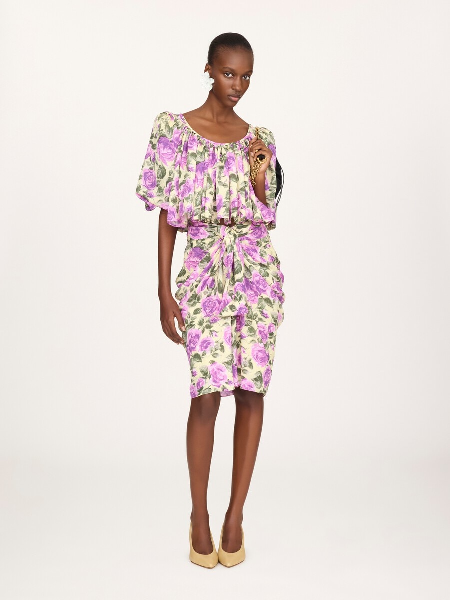 Puff-sleeve cropped top in silk jacquard - 3