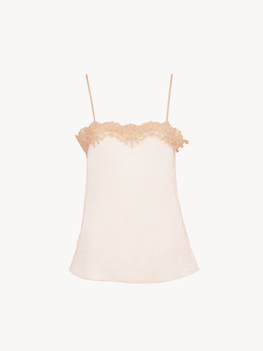 Fitted tank top in embroidered lace - 1