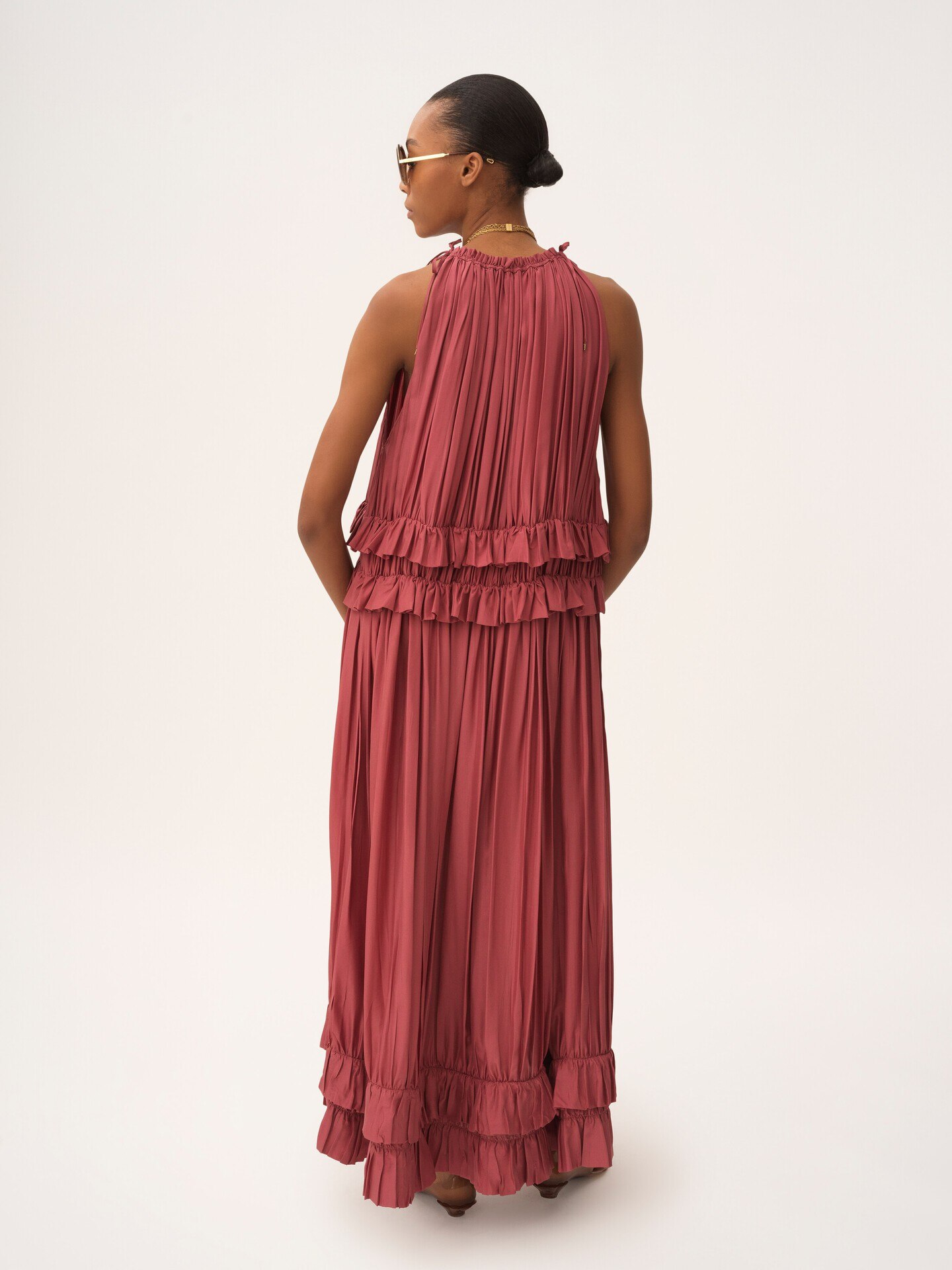 Sleeveless long dress in washed silk pongé - 5