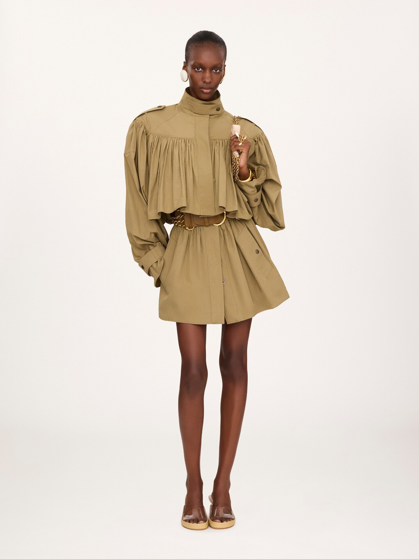 Short high-neck trench coat in cotton poplin - 3