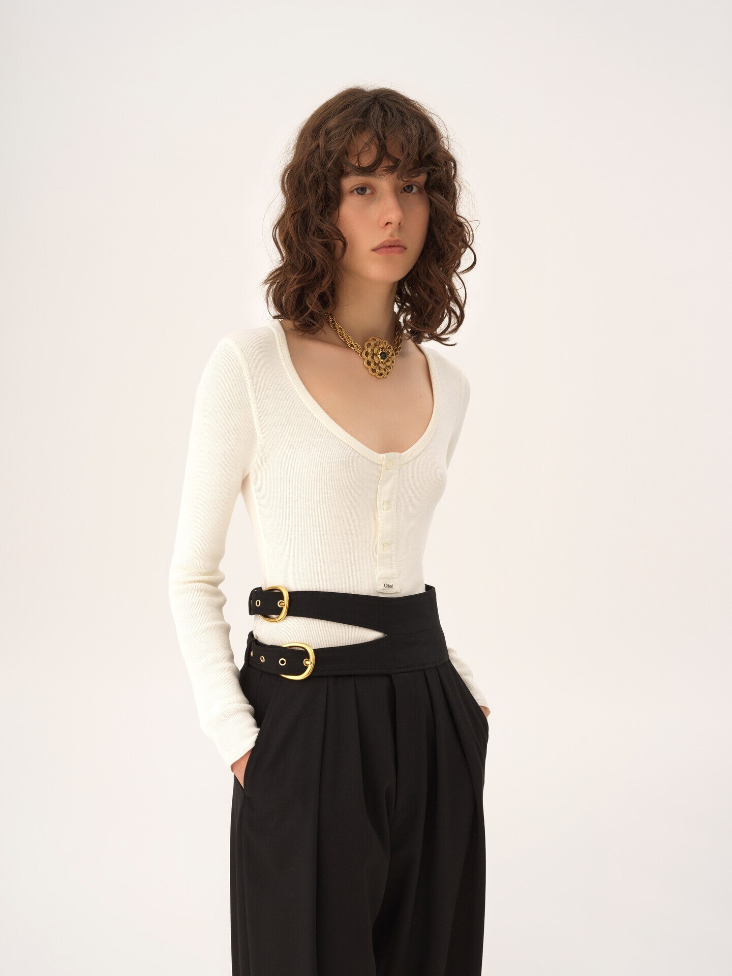 Scoop-neck Henley shirt in cotton jersey - 4