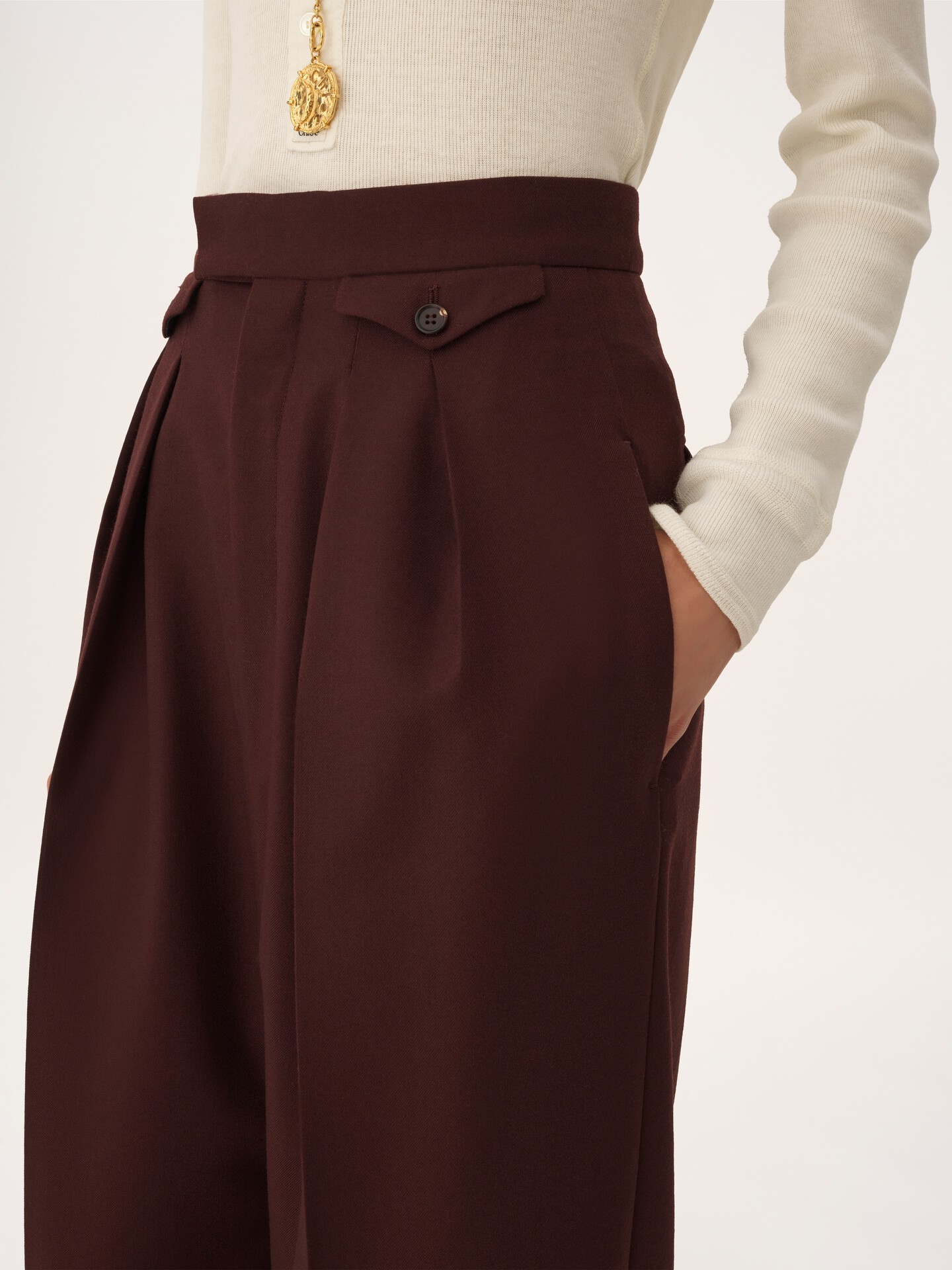 High-rise gathered trousers in wool gabardine - 6