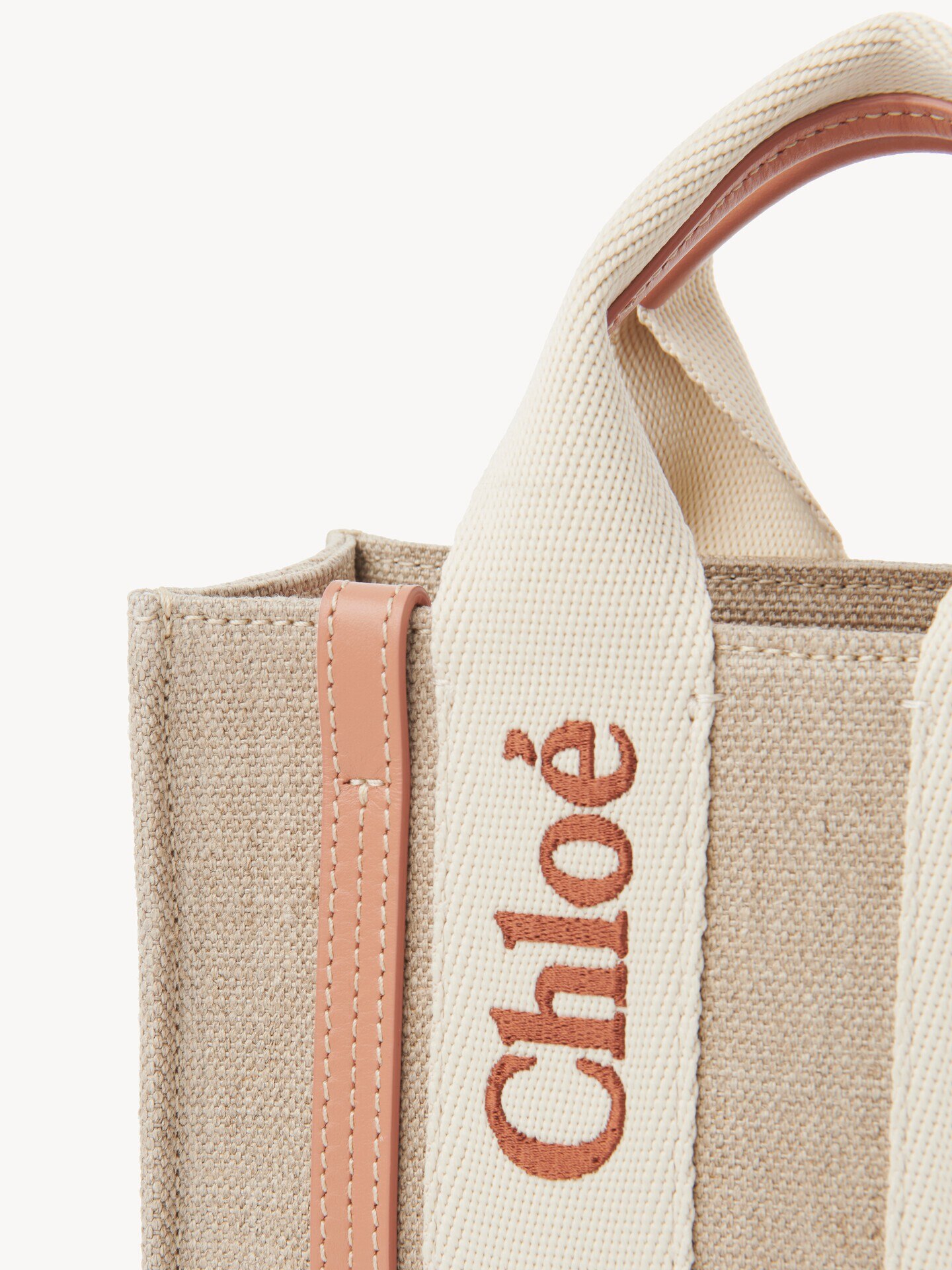 Minibolso tote Woody de lino y cuero - 7