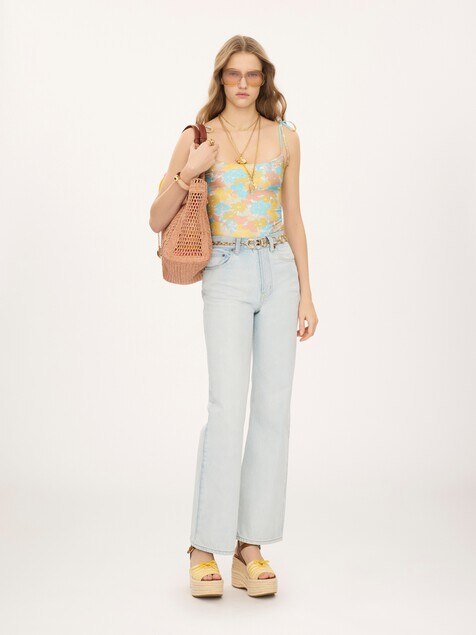 High-rise cropped jeans in denim