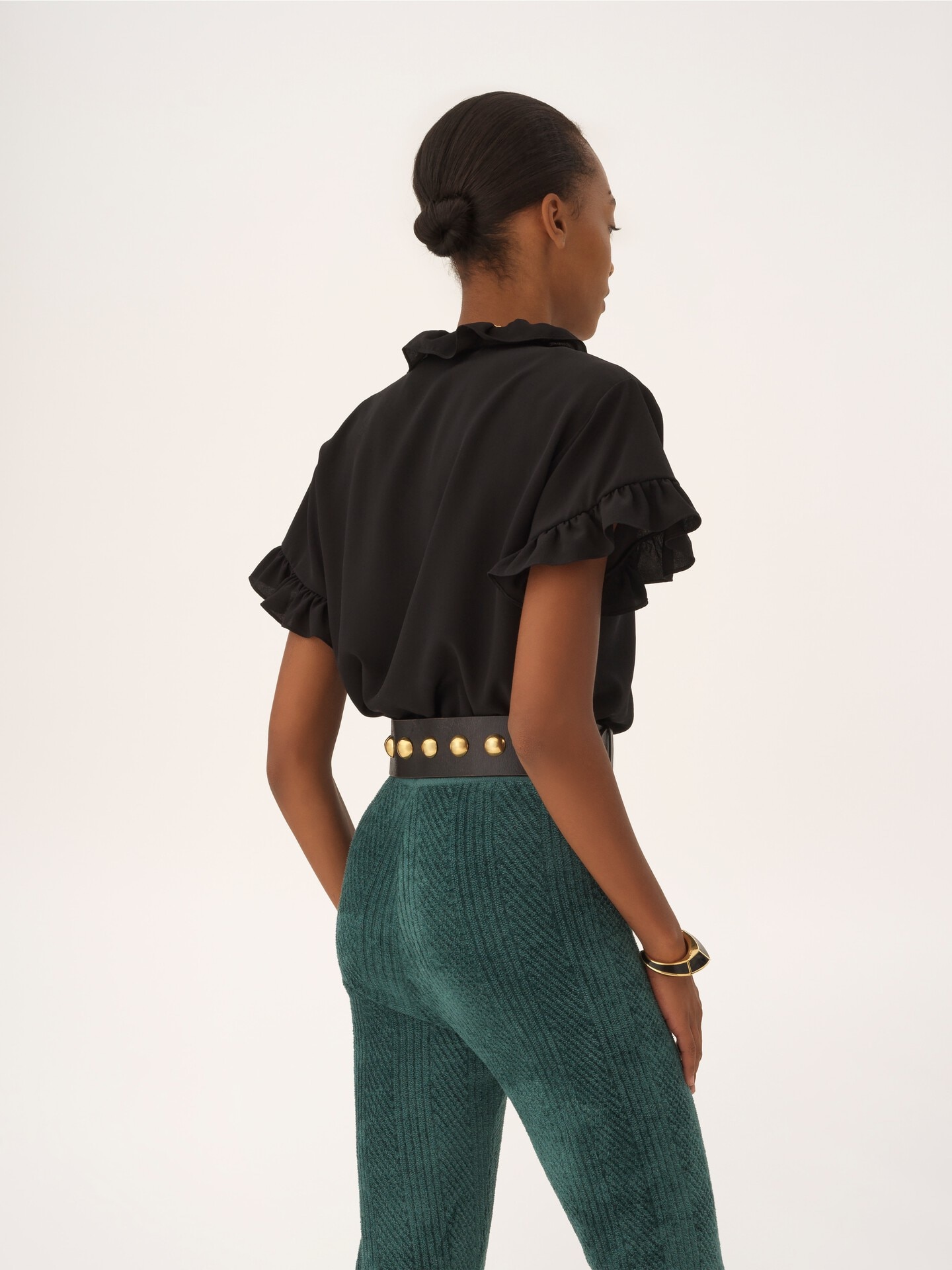 Short-sleeve ruffled top in cr&ecirc;pe de chine - 5