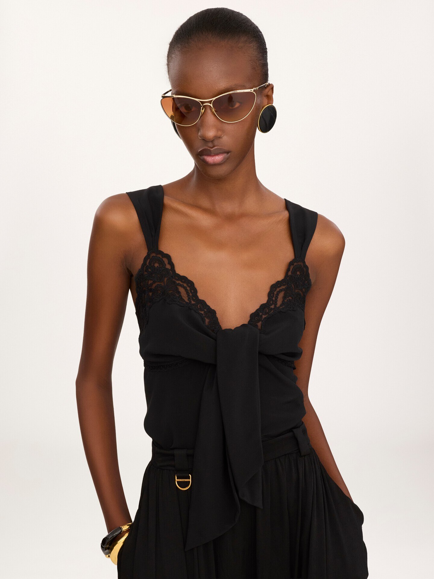 Flowy lingerie top in cr&ecirc;pe de chine & lace - 4