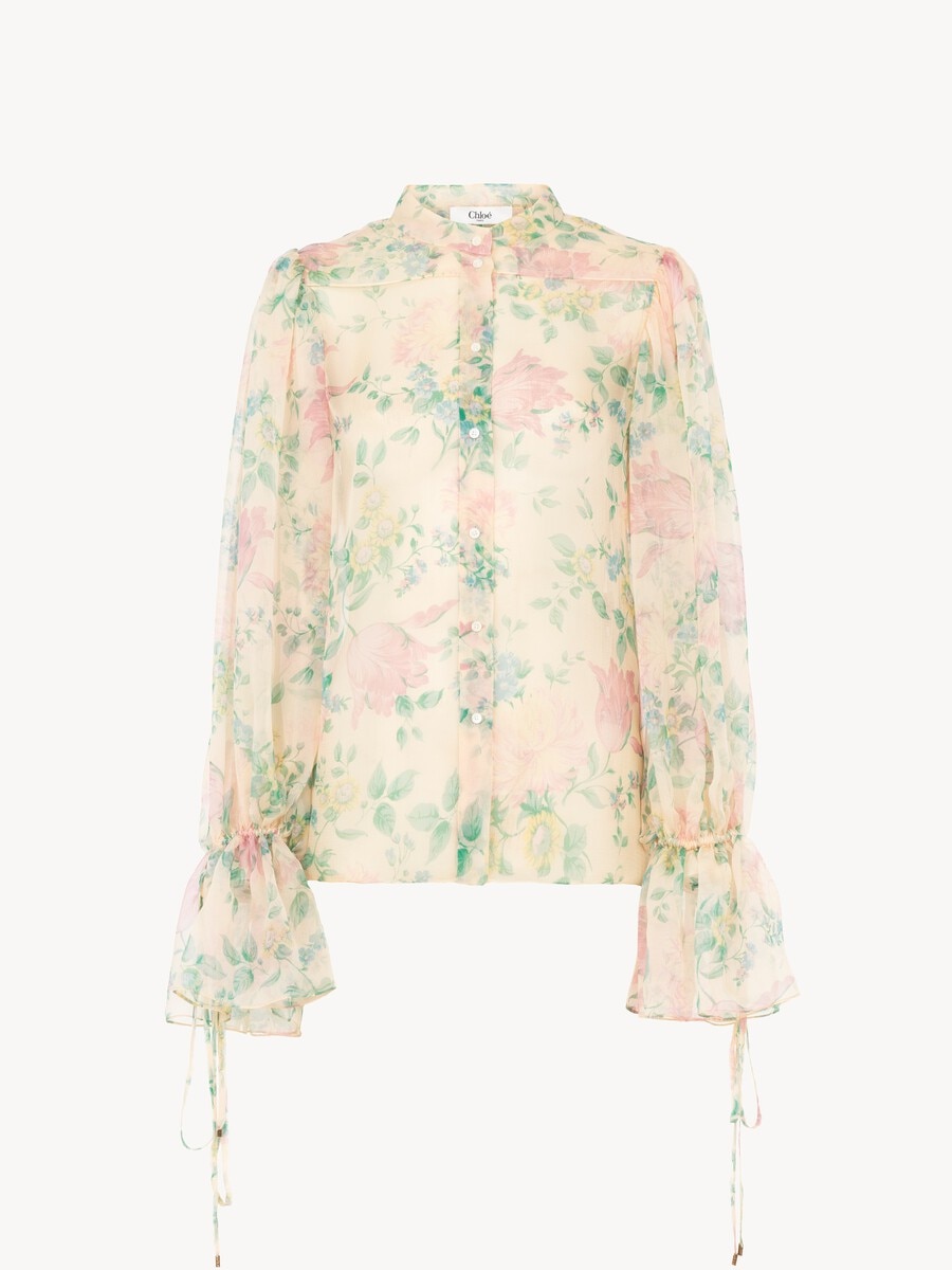 Puff-sleeve blouse in silk mousseline - 1