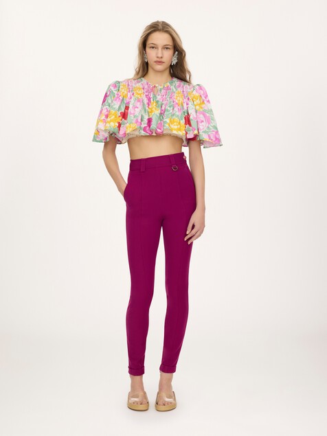 Fitted high-rise trousers in stretch tricotine