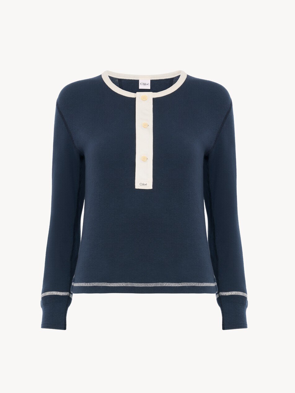Fitted Henley shirt in cotton jersey