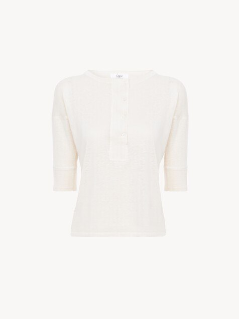 Short-sleeve Henley shirt in linen & silk knit