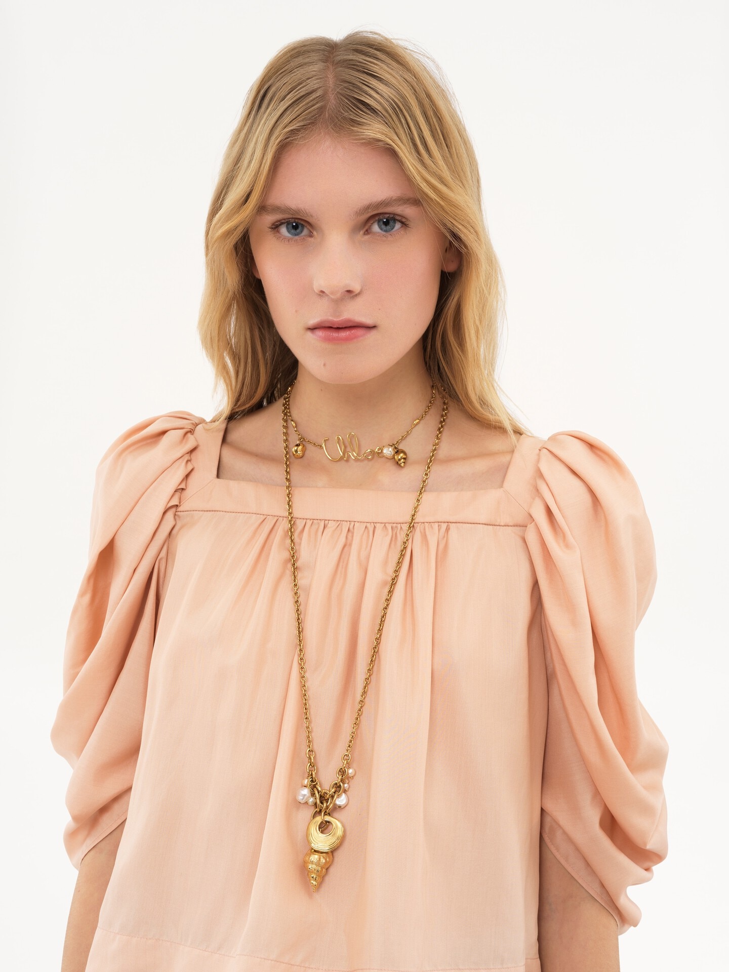 Puff-sleeve pleated top in silk poplin - 6