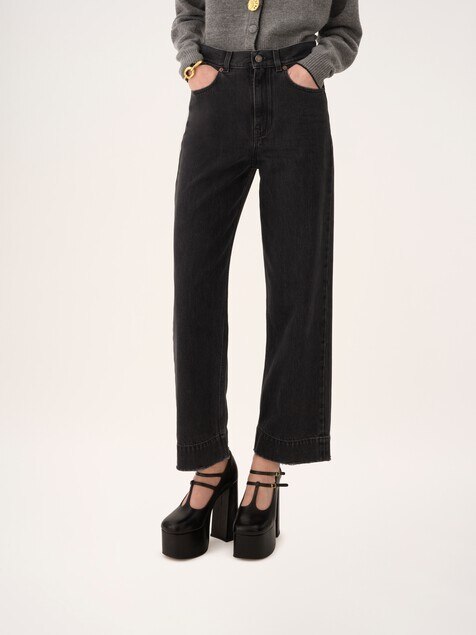 High-rise cropped jeans in denim