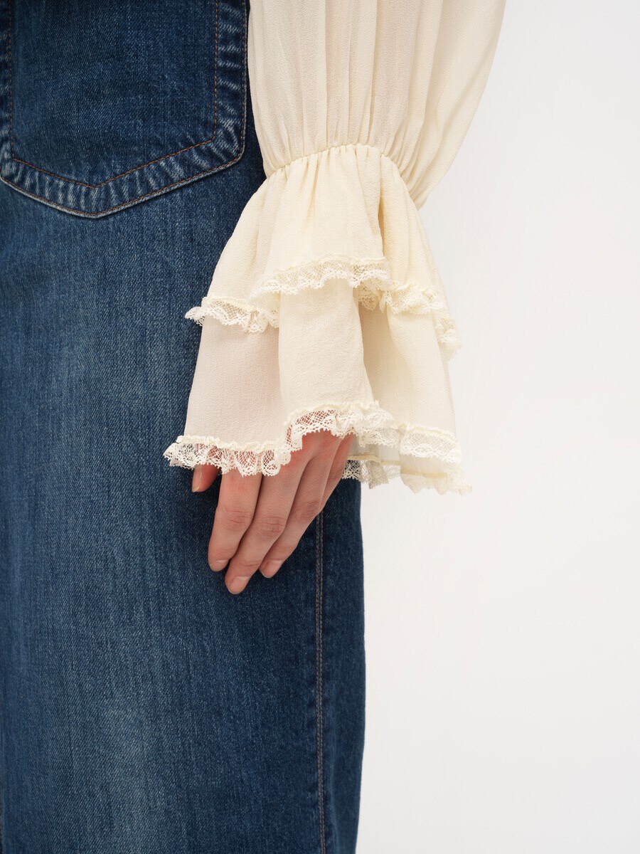 Gathered V-neck top in silk georgette - 8