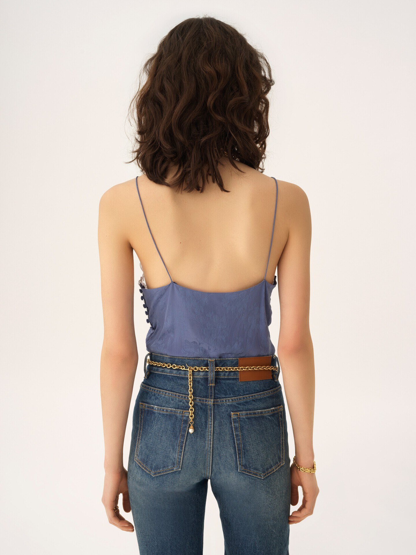 Camisole top in silk jacquard & lace - 5