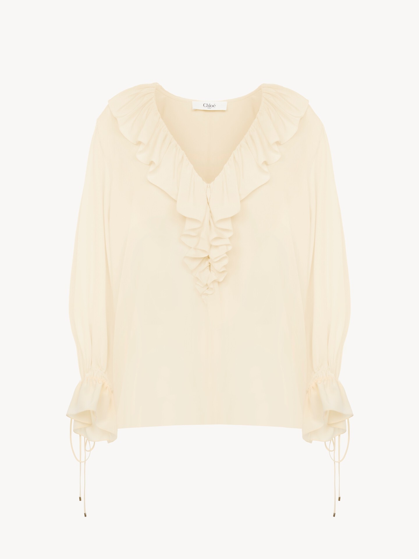 V-neck ruffle top in cr&ecirc;pe de chine - 2