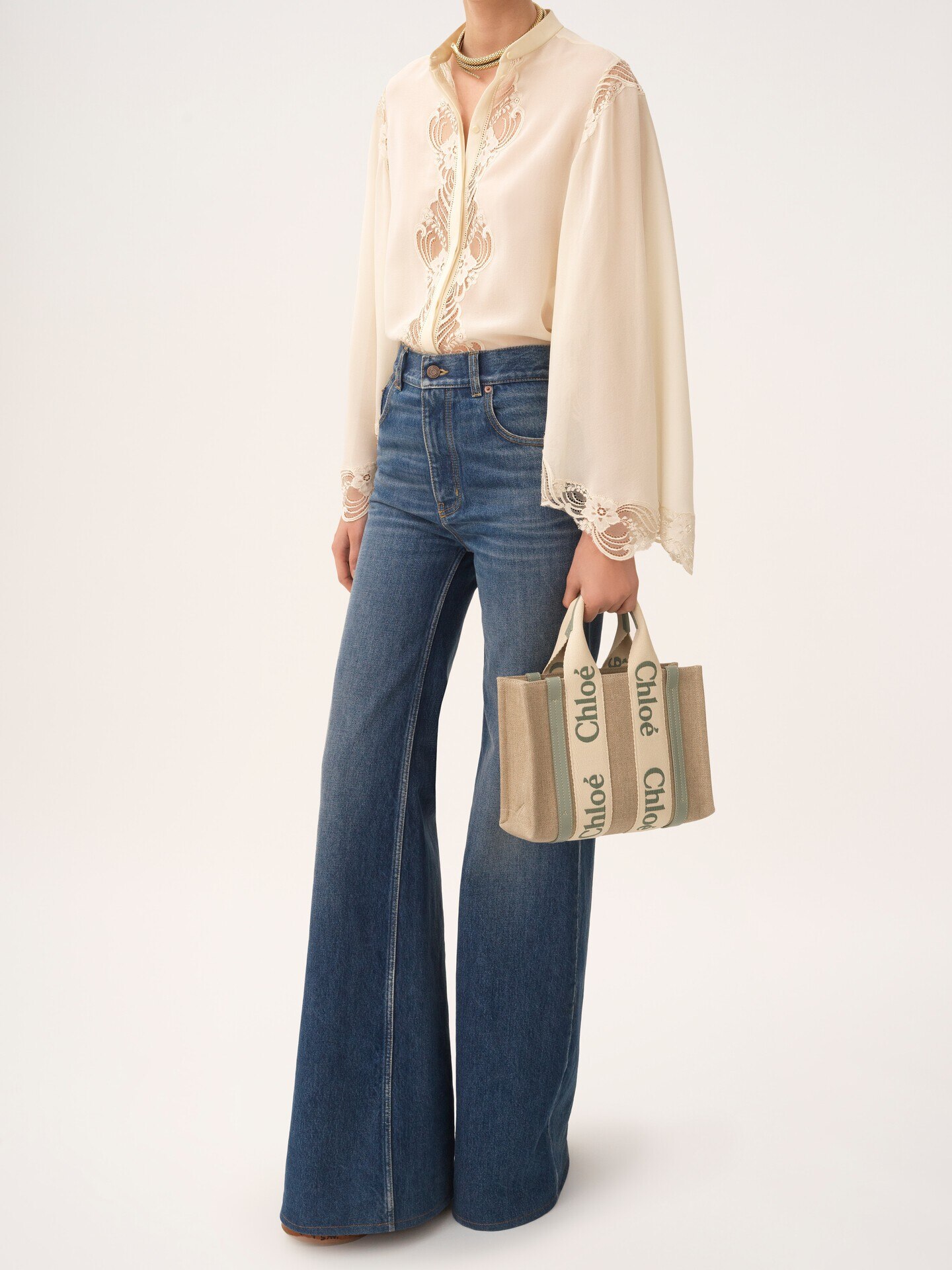 Small Woody tote bag in linen - 8