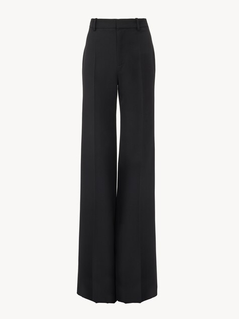 Pantalones acampanados de talle alto de lana grain de poudre