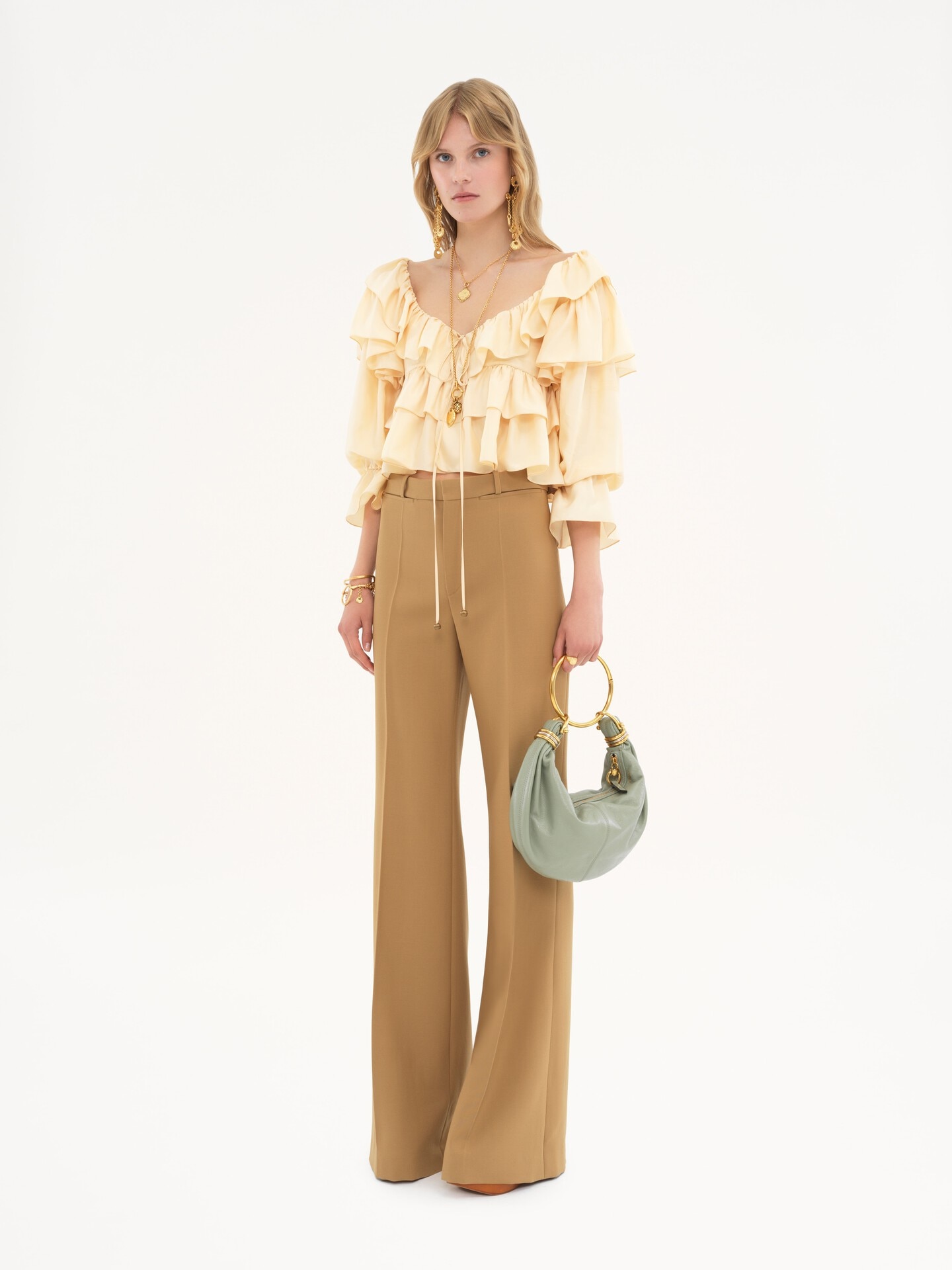 Pantalones de sastre acampanados de lana grain de poudre - 3