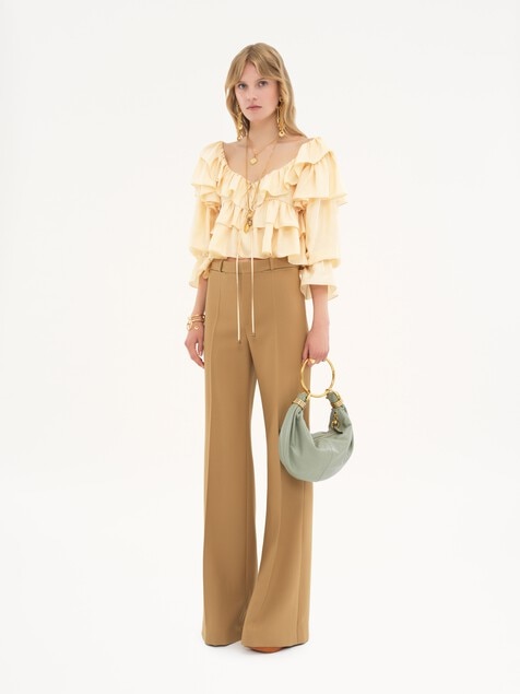 Pantalones de sastre acampanados de lana grain de poudre