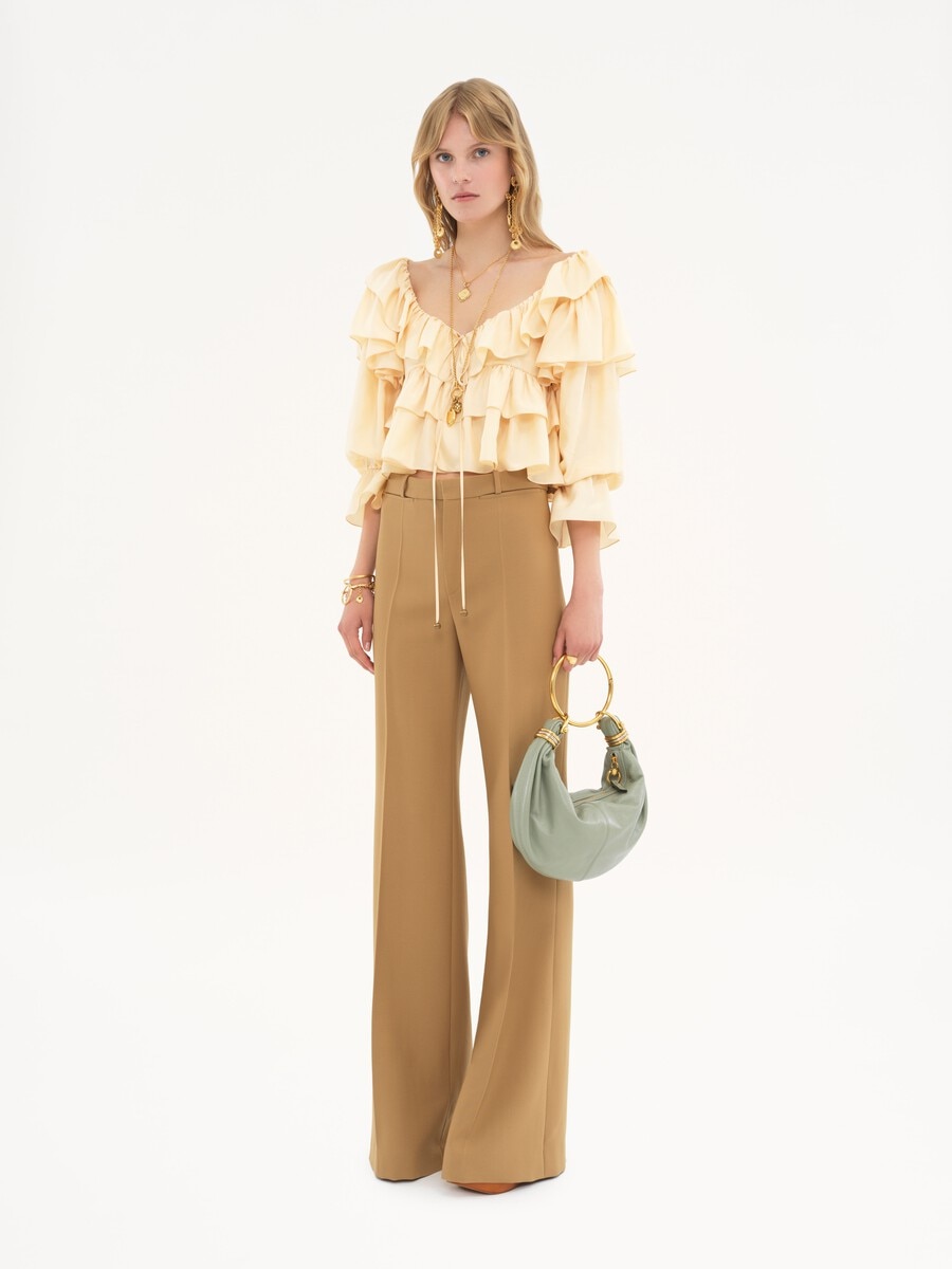 Flared tailored pants in wool grain de poudre - 3