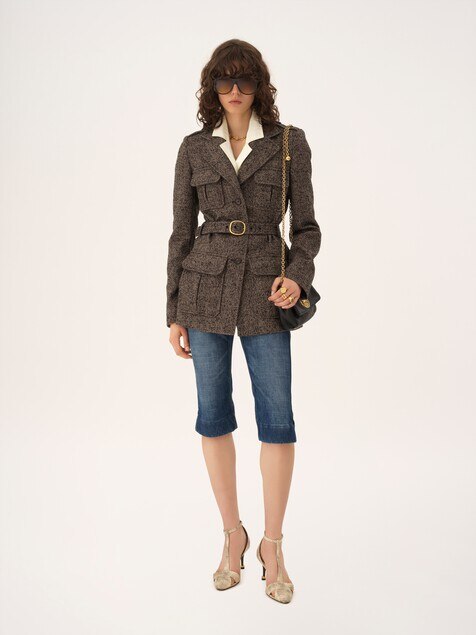 Utilitarian jacket in chevron wool