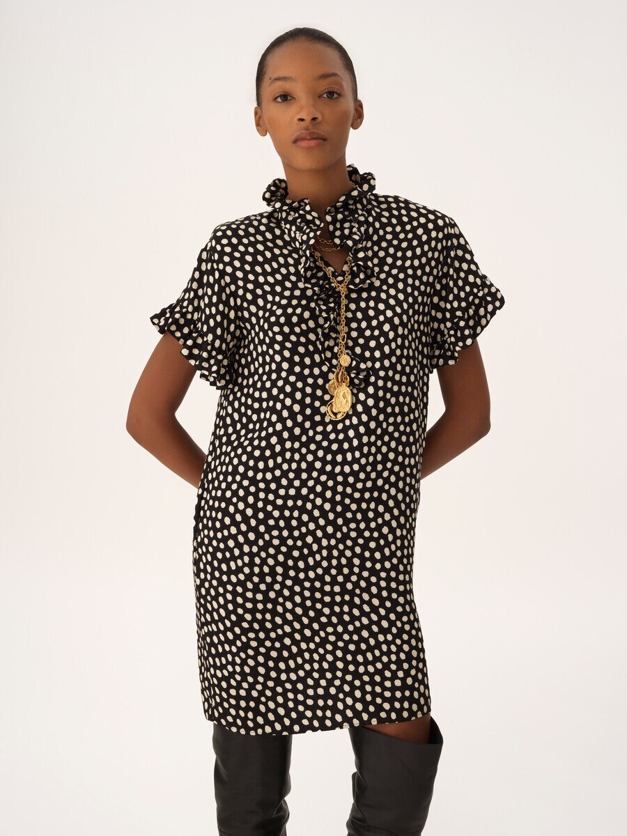 Short-sleeve mini dress in silk jacquard - 6