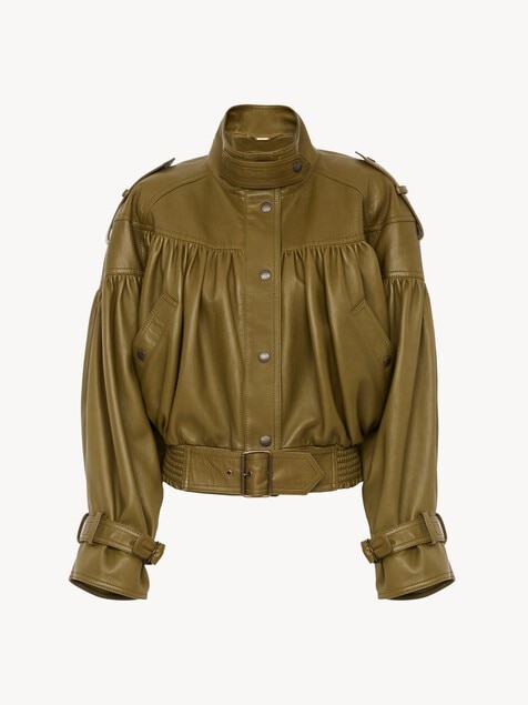 High-neck cropped jacket in leather