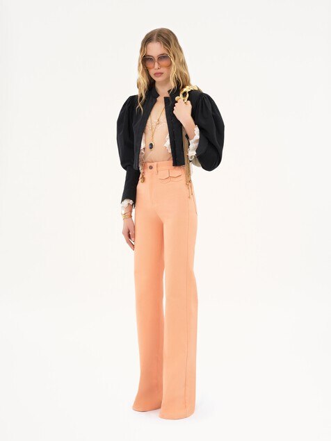 Puff-sleeve cropped jacket in silk faille