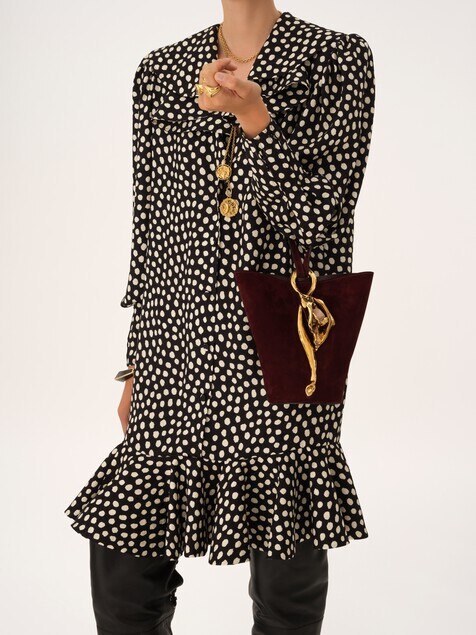 Small Eden Treasures wristlet bucket bag in suede leather