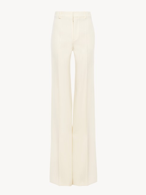 High-rise flared trousers in wool grain de poudre
