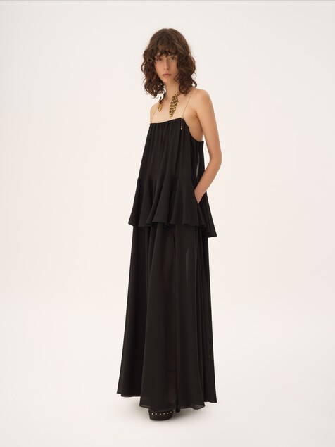 Vestido largo sin mangas de georgette de seda