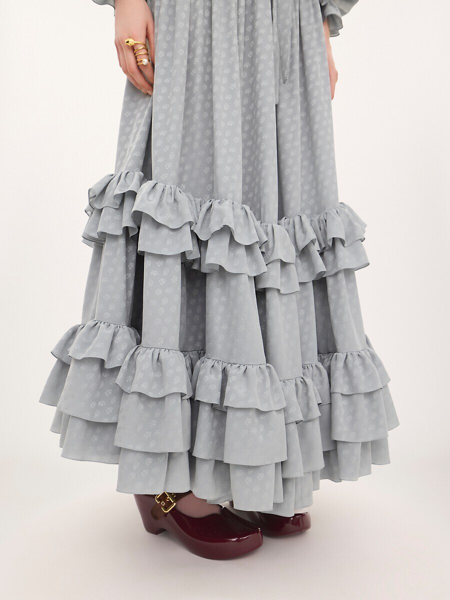 Cut-out long ruffled dress in silk jacquard - 7