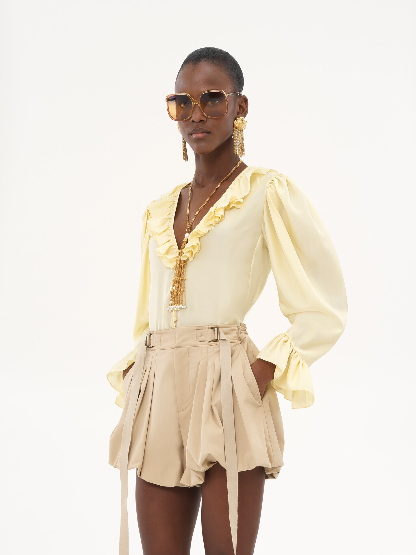 V-neck ruffle top in silk habotai - 3