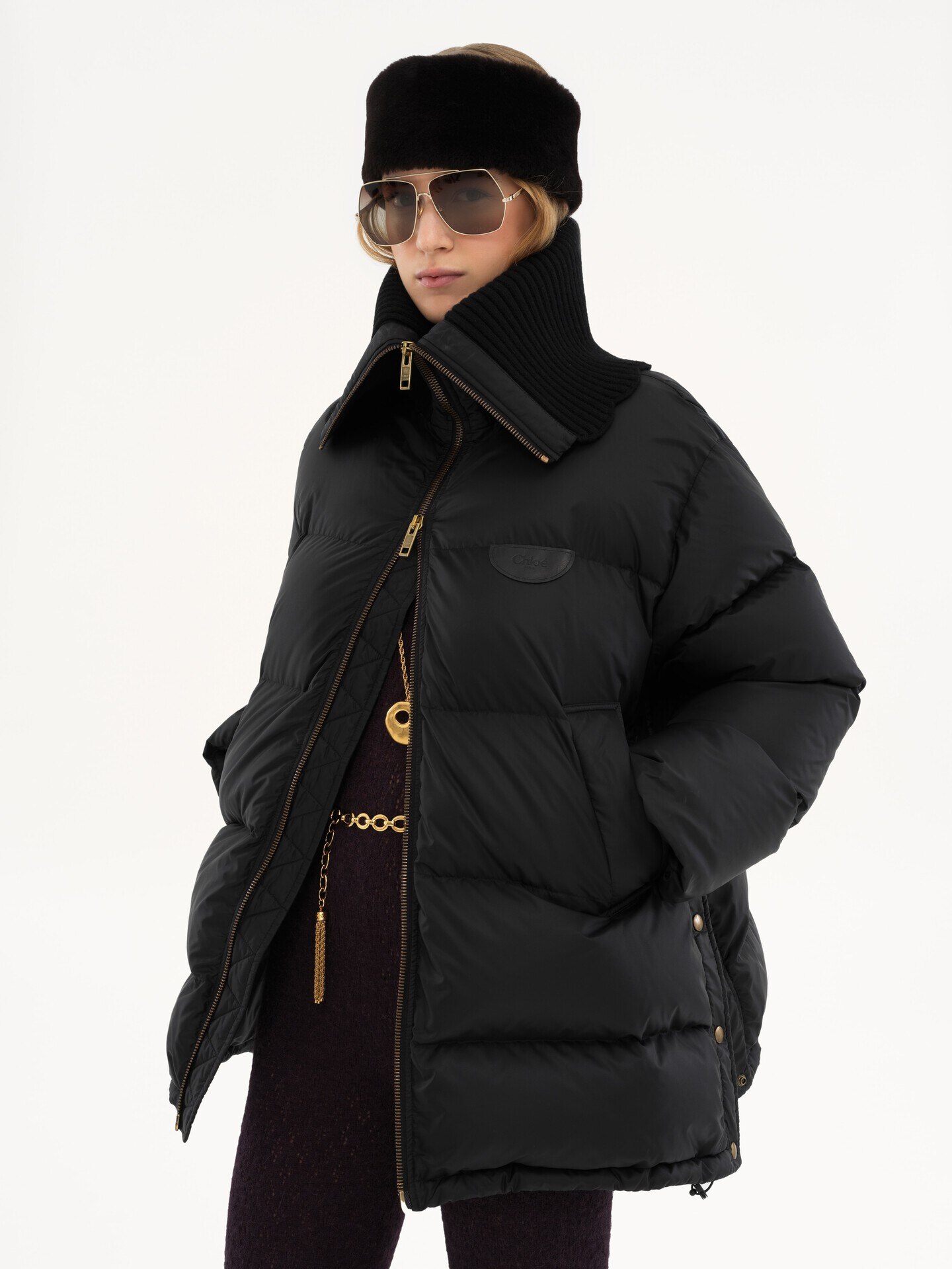 High-neck puffer jacket in shiny nylon - 5